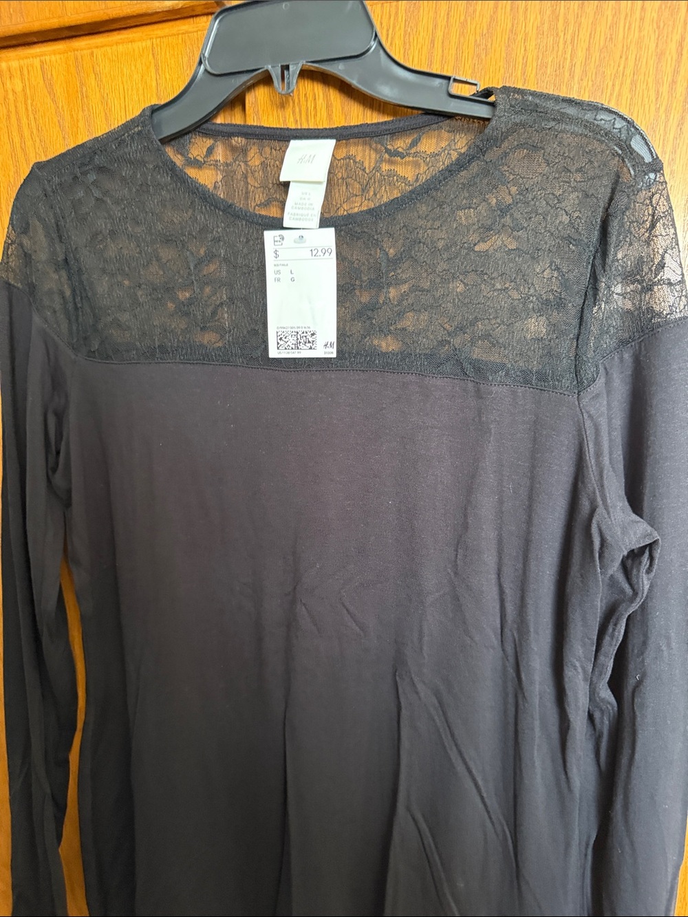 H&M Black Long-Sleeve Top with Lace Yoke